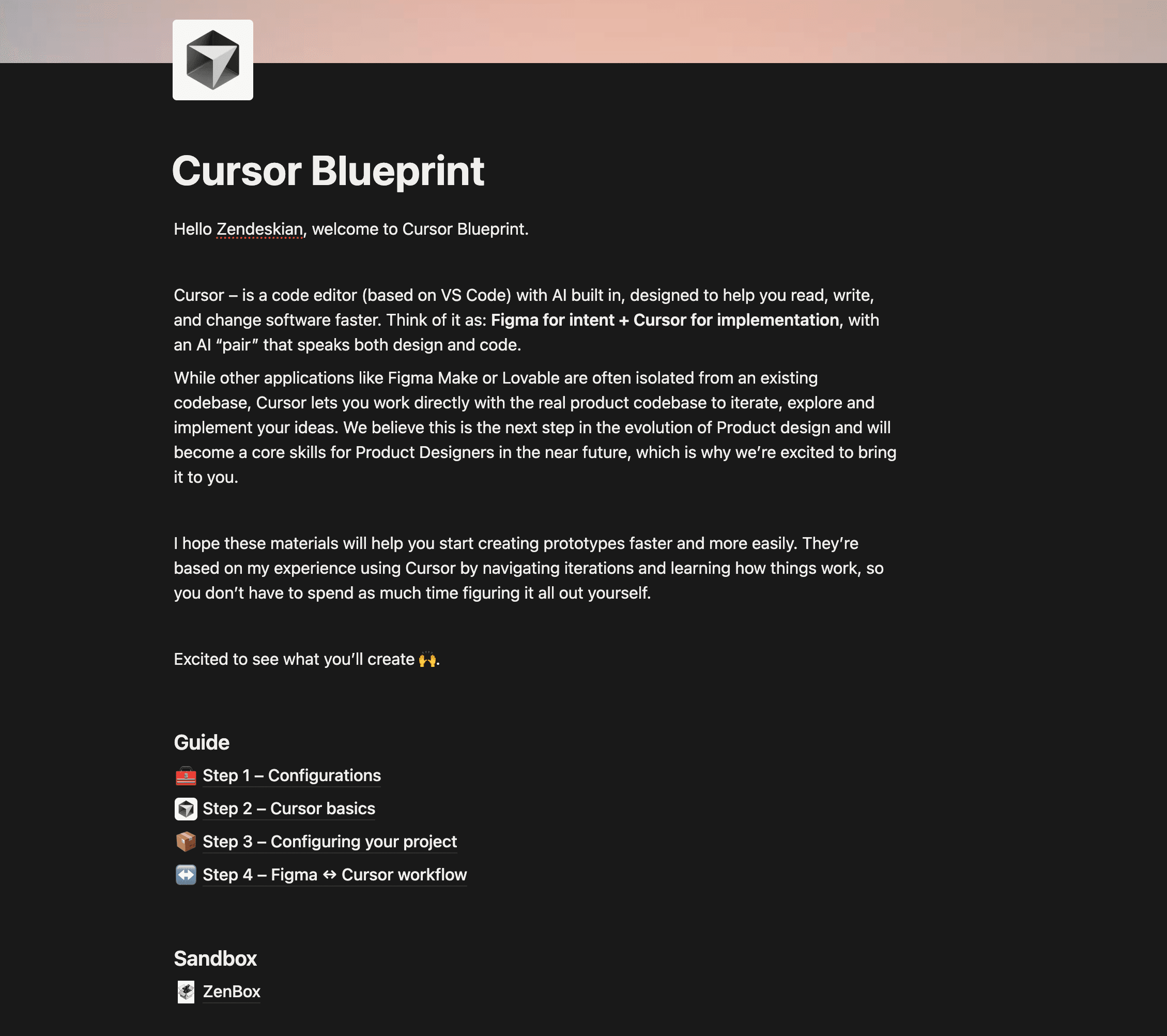 Cursor guide document