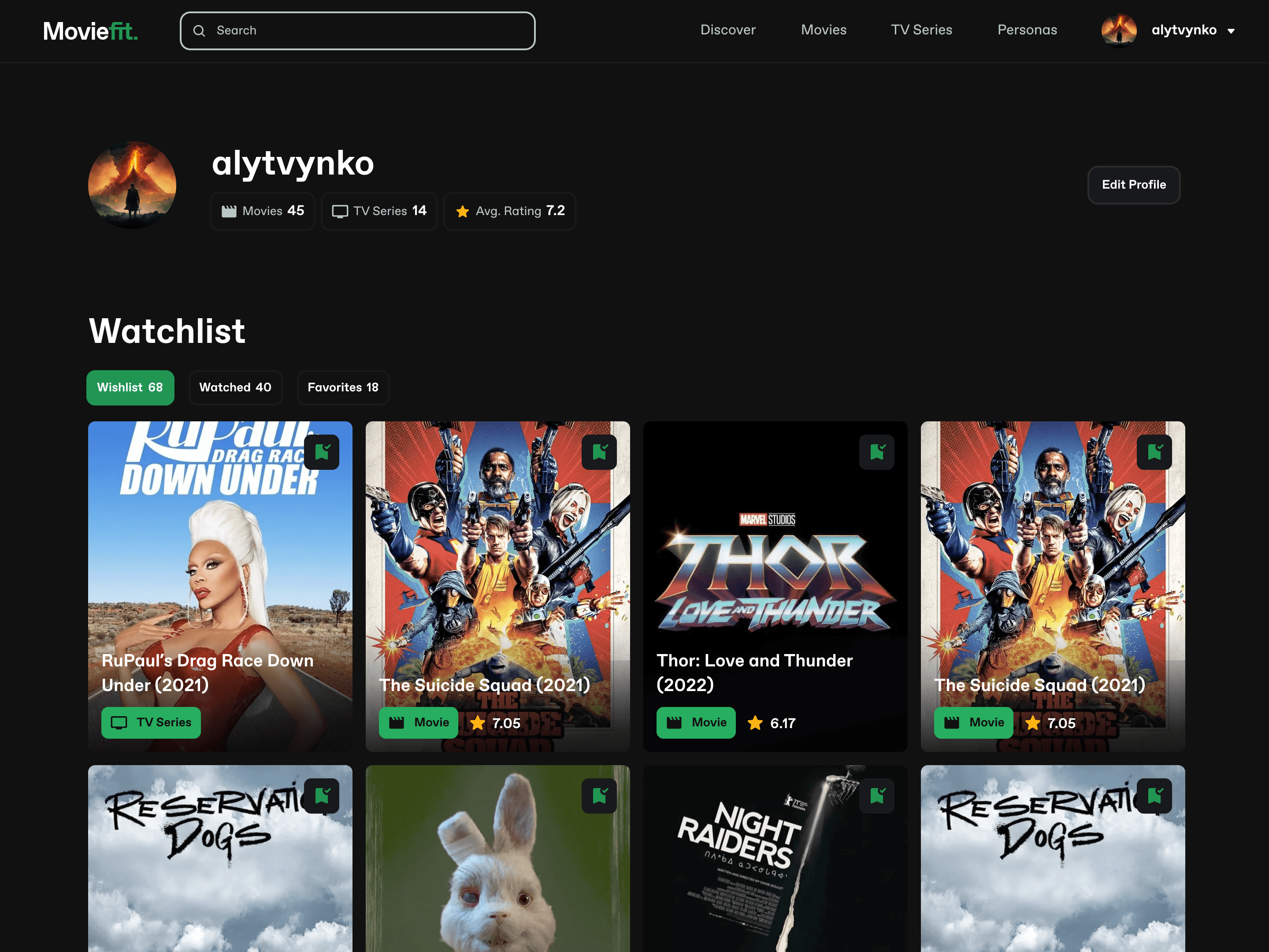 MovieFit web application