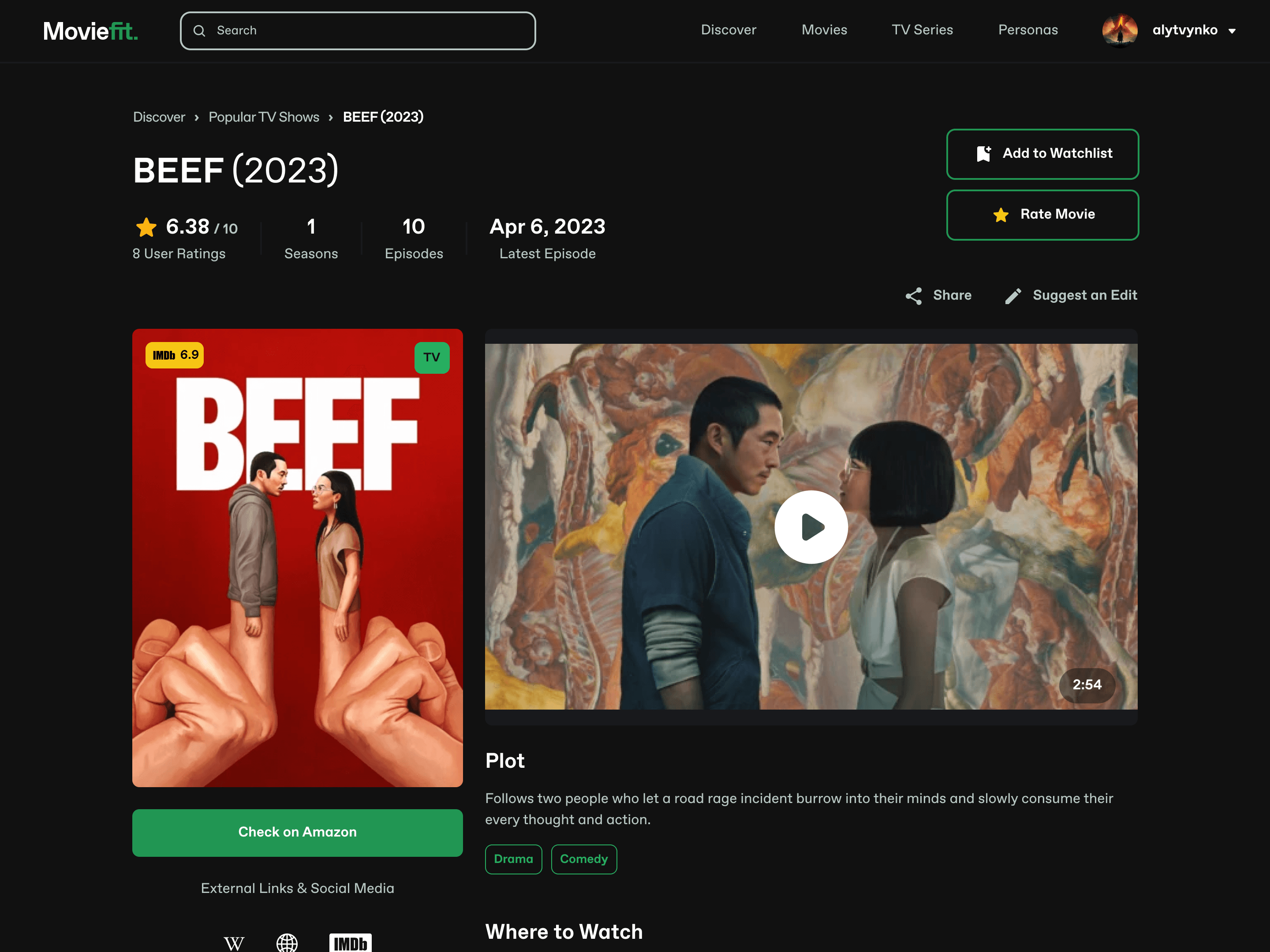 MovieFit web application