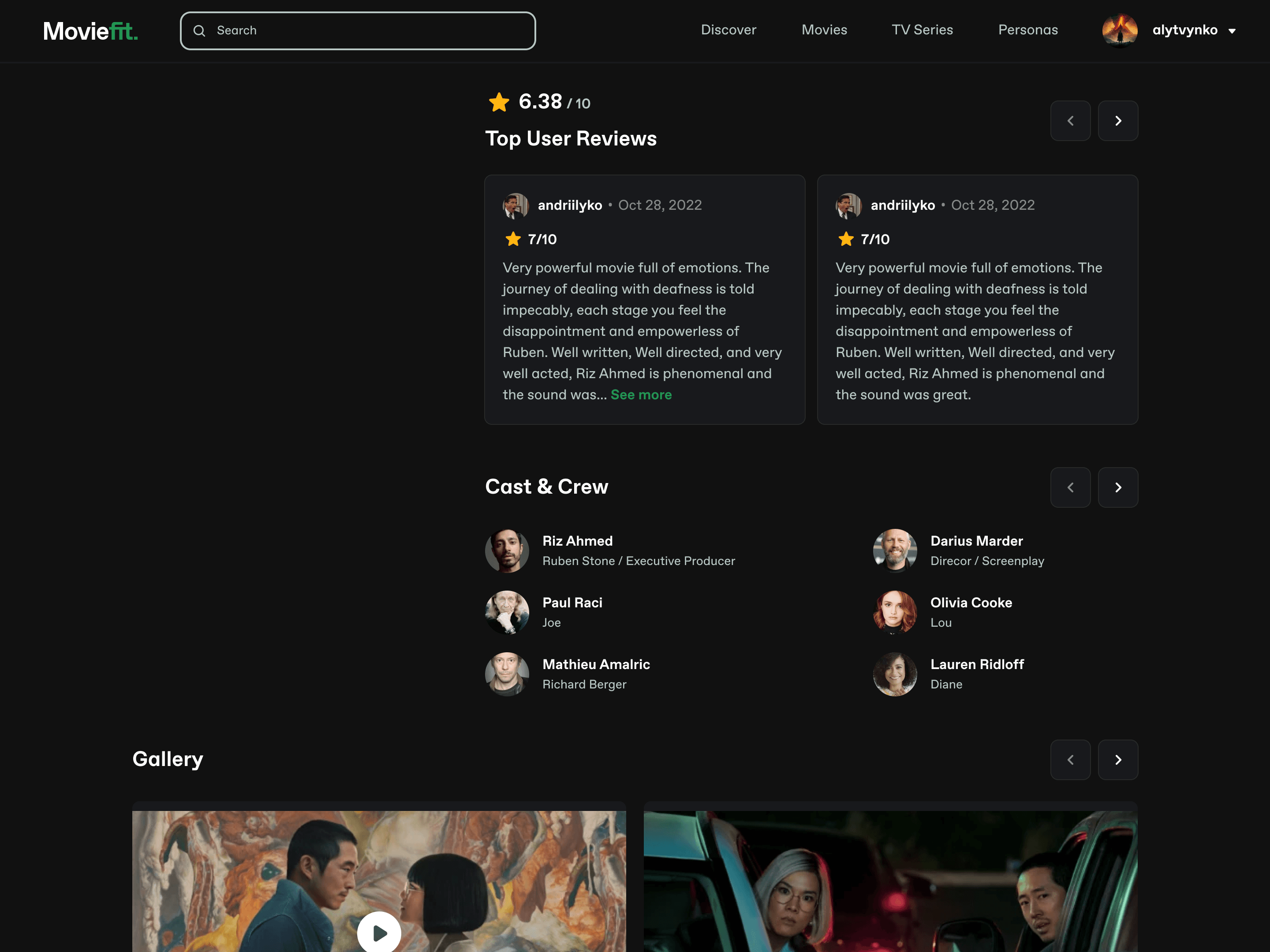MovieFit web application